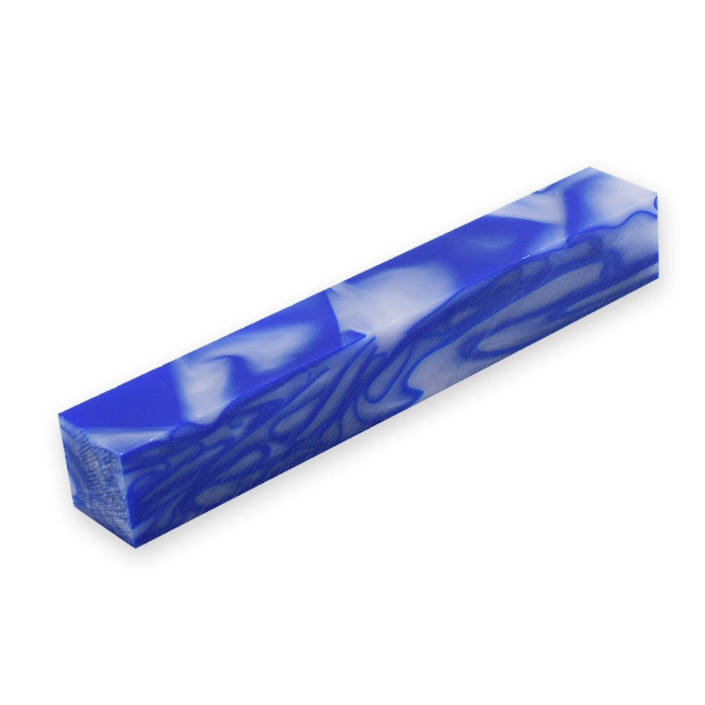 Pen blank - Acryl - 130x20x20 mm - Weiß mit blauer Linie - Pfeifenecke